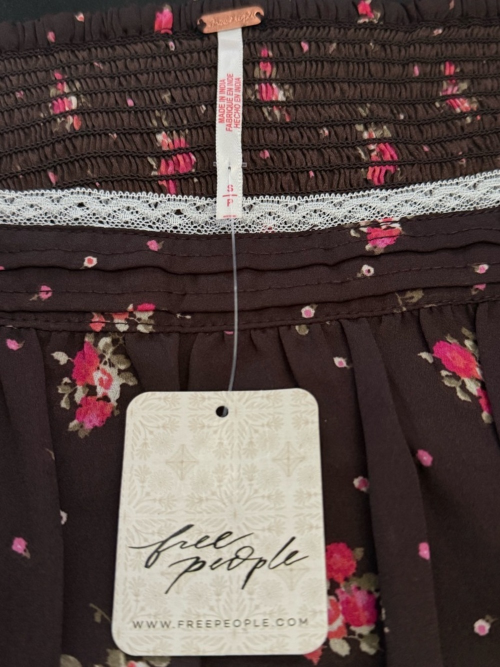 Free People Floral Peplum Top Square Neck Pink Rose Print Boho Festival - Picture 4 of 4